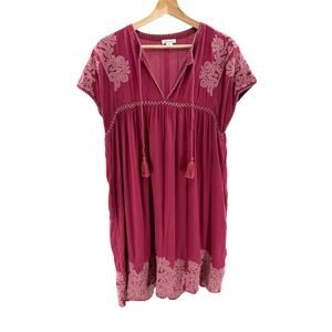 Sundance Plum Embroidered Blanket Stitch Modal Cover-up  L Dress Boho Oversized